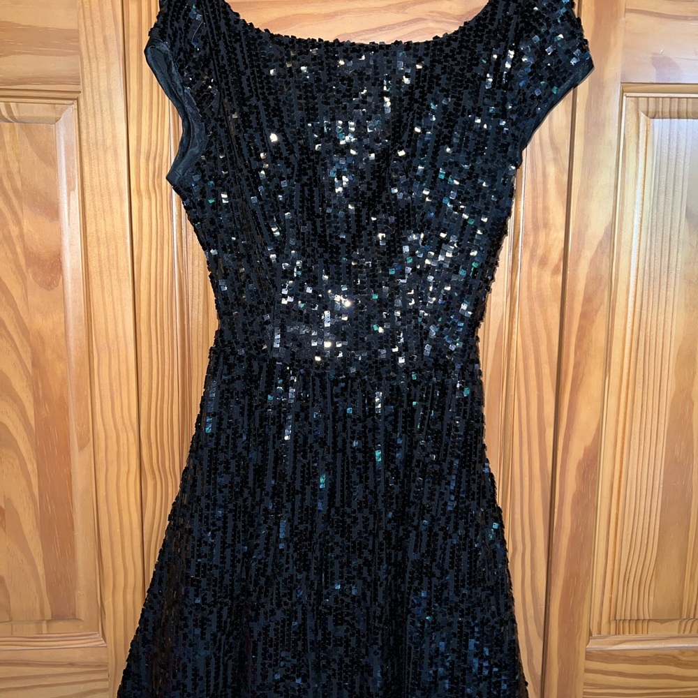 B Darlin Black Off-the-Shoulder Fit and Flare Mini Dress